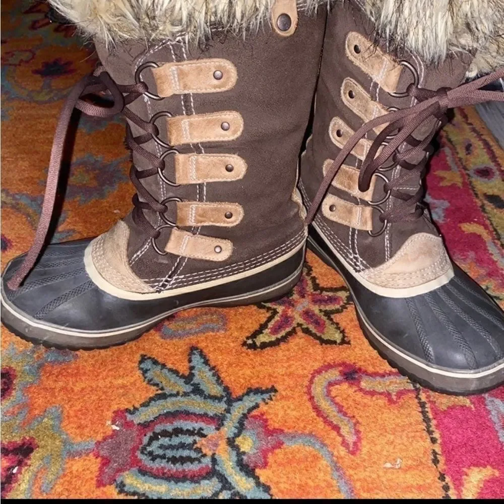 ☃️❄️Sorel Joan of Arctic Boots lined Winter Snow Faux Fur Lined Waterproof Brown